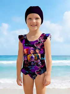 Sweet Cool Swimsuit, Heart Stars Anime Full Print Sleeveless One-Piece Swimwear, Casual Slim-Fit Natural Waist