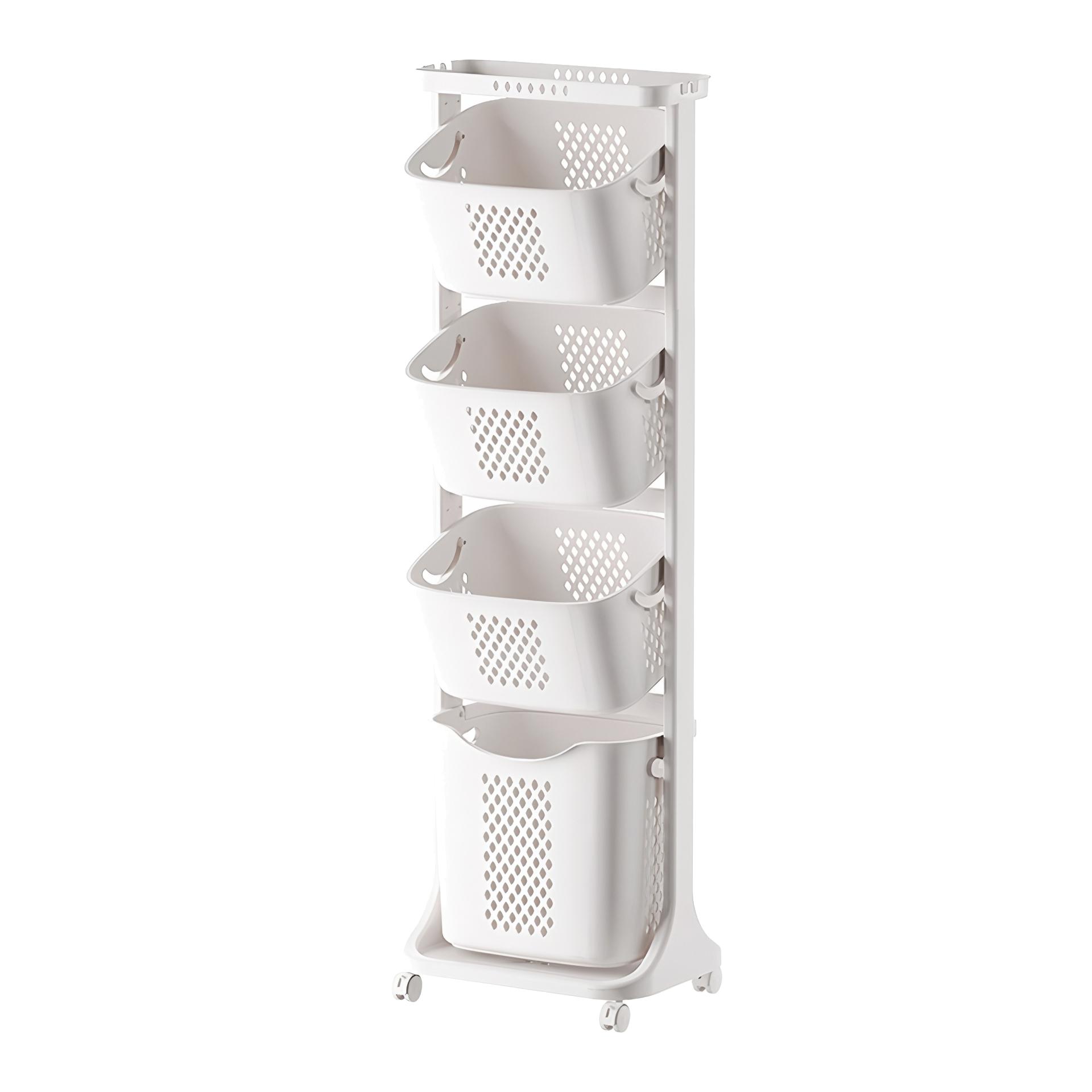 4-Tier Rolling Laundry Hamper Sorter, White Home Organizer Storage Cart with Removable Baskets and Wheels for Dirty Clothes Organization