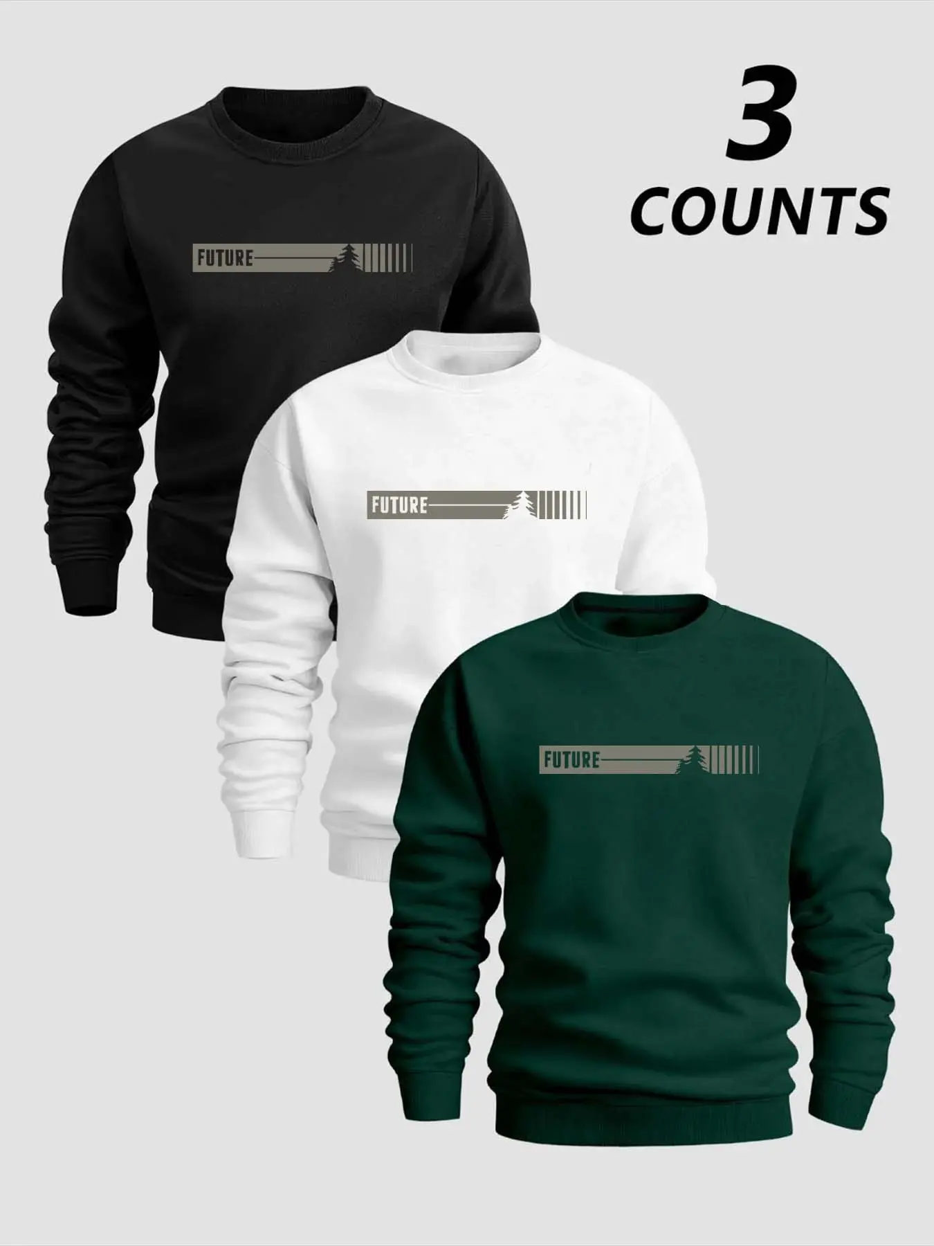 Men's 3-Piece Set Hoodies, Round Neck Long Sleeve Casual Top, Future Letter Print Design, Perfect Gift for Boyfriend or Husband