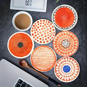 6pcs watercolor art wooden coasters Coaster Set, heat-resistant, heat-resistant, and anti slip Aesthetic decorative waterproof coasters, suitable for home, coffee shop, and party decoration as artistic desktop protection pads