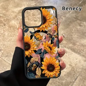 Featuring a Vibrant Wild Sunflowers Design MagSafe Case for iPhone 17 Pro Max Air 16 16e 15 14 Plus 13 12 11 X XS Pattern Acrylic Back TPU Edges Shockproof Ultra Thin Mobile Phone Cover Gift