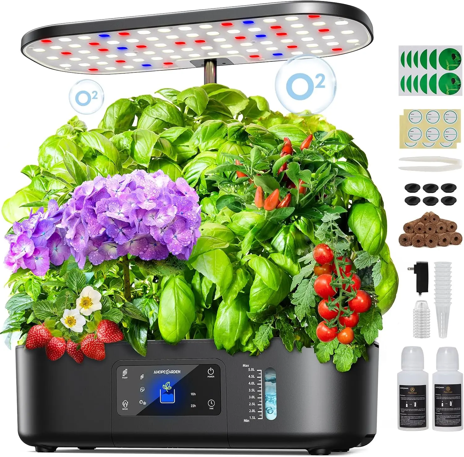 Hydroponics Growing System Kit: 12 Pods with LCD Control Panel | Indoor Herb Garden with Grow Light, Planting Height Up to 17", Grow Harvest Fresh Veggie Lettuce for Beginner Gardeners Black