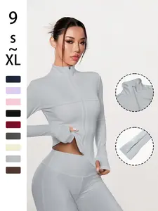Women's Sporty Tight-Fit Jacket, Full-Zip Stand Collar with Thumbholes, Soft Skin-Friendly Fabric, Yoga Fitness Running Top, Sporty Breathable Outerwear, Sportswear Jacket
