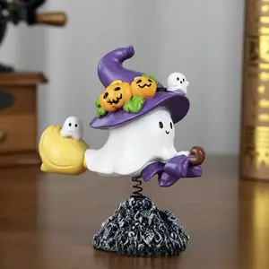 Halloween Nodding White Resin Figurine Cute Shaking Head Ghost Resin Craft Decoration,Office Desk Decor Small Figurine, Unique Home Ornament Gift idea Car accessories ornament