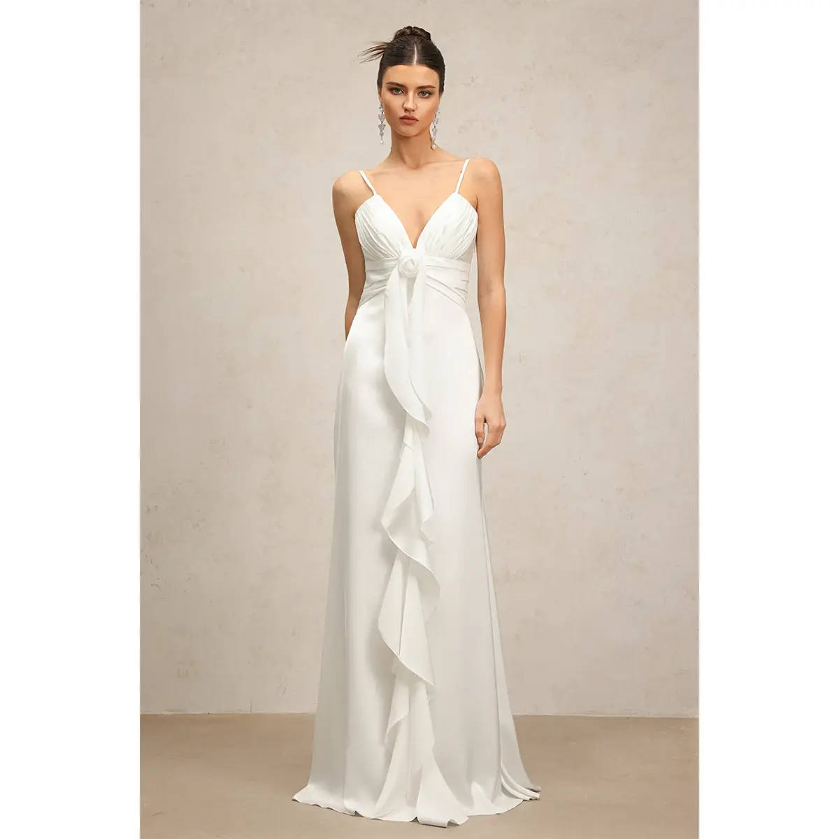 BellaBarnett Yvonne Sleeveless V-Neck Flowers Flounce Maxi Dress