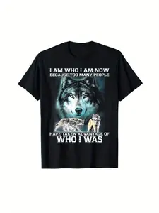 Women's Wolf Pattern T-Shirt- I Am Shaped By Those Who Once Harmed Me Featuring A Wolf And Eye Design Perfect for Casual Wear And A Must-have Item for Women's