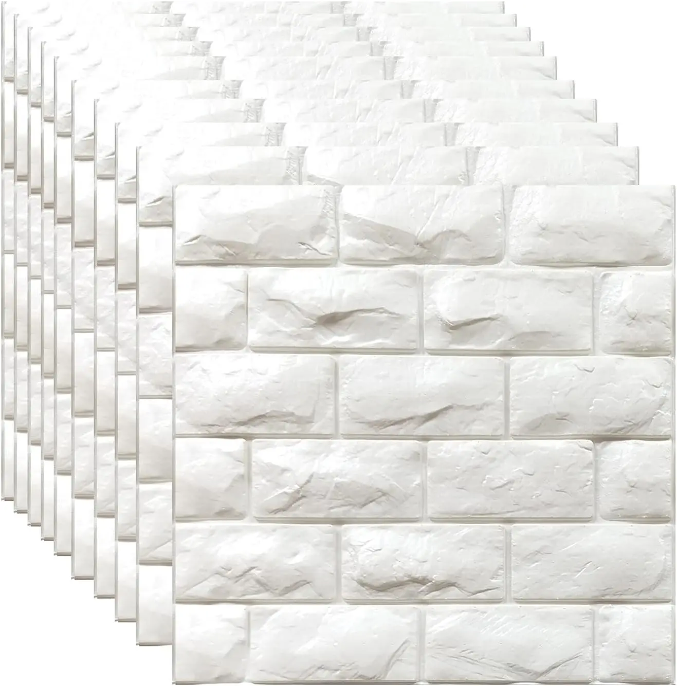 3D Wall Panels Peel and Stick 11 count White  Brick Wallpaper for Bedroom Faux Stone Wall Panel Self-Adhesive Wallpaper (11PCS-10.65 Sq Ft, White)