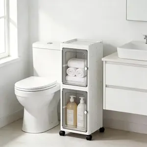 5-Tier Plastic Storage Bins with Lids | Stackable Containers with Wheels, Folding Collapsible Boxes for Living Room Office Dorm in White