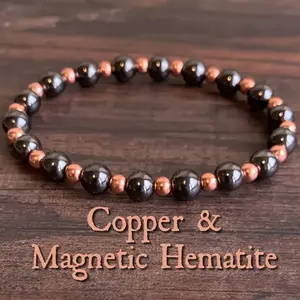 [Chakra Jewelry Gift] Handmade Natural Hematite & Copper Beads Grounding Protection Bracelet |   4mm/6mm/8mm Beads, Vintage Bohemian Style, Chakra Jewelry for Spiritual, Wealth & Protection, Unisex for Men & Women, Daily Wear & Gift, Year-Round Accessory