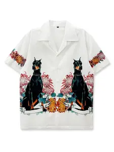 Men's Casual Dog Pattern Shirt, Button Front Shirt, Animal, Single Piece Printed Top, Fitted Design, Daily Wear, Hawaiian Style, Summer, Fashion Casual Top, Collared Shirts