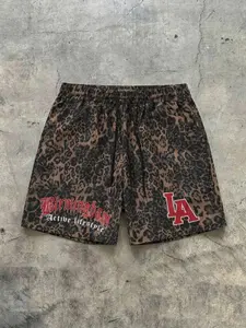 Trending Leopard Print Athletic Shorts | LA & Birmingham Graphic | Streetwear Hip Hop Y2K | Breathable Lightweight Fabric | Elastic Waist Drawstring | Summer Casual Baggy Fit | Skate Beach Party Daily Outfit | Viral TikTok Fashion Shorts