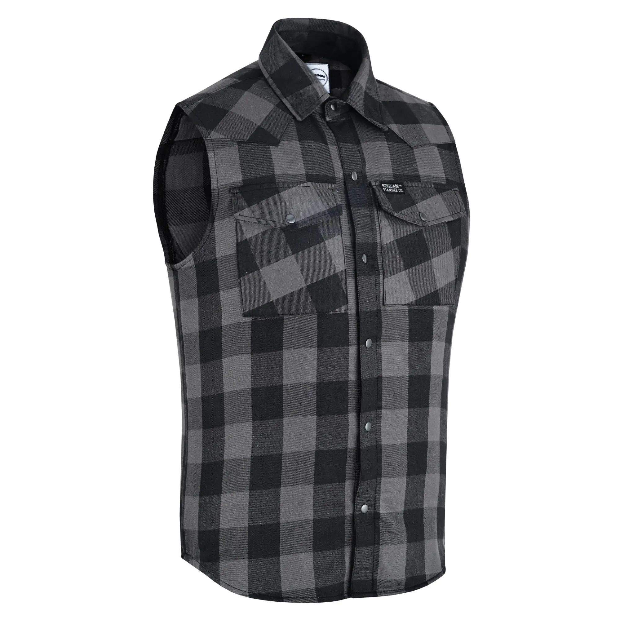 DANIEL SMART Men's Sleeveless Motorcycle Flannel Shirt, Front Button Closure Men's Casual Shirt, Front Button Closure Men's Casual Shirts