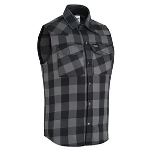 DANIEL SMART Men's Gray and Black Sleeveless Soft Fabric Casual Motorcycle Flannel Shirt - Button-Front, Cloth Construction, Pocket Detail