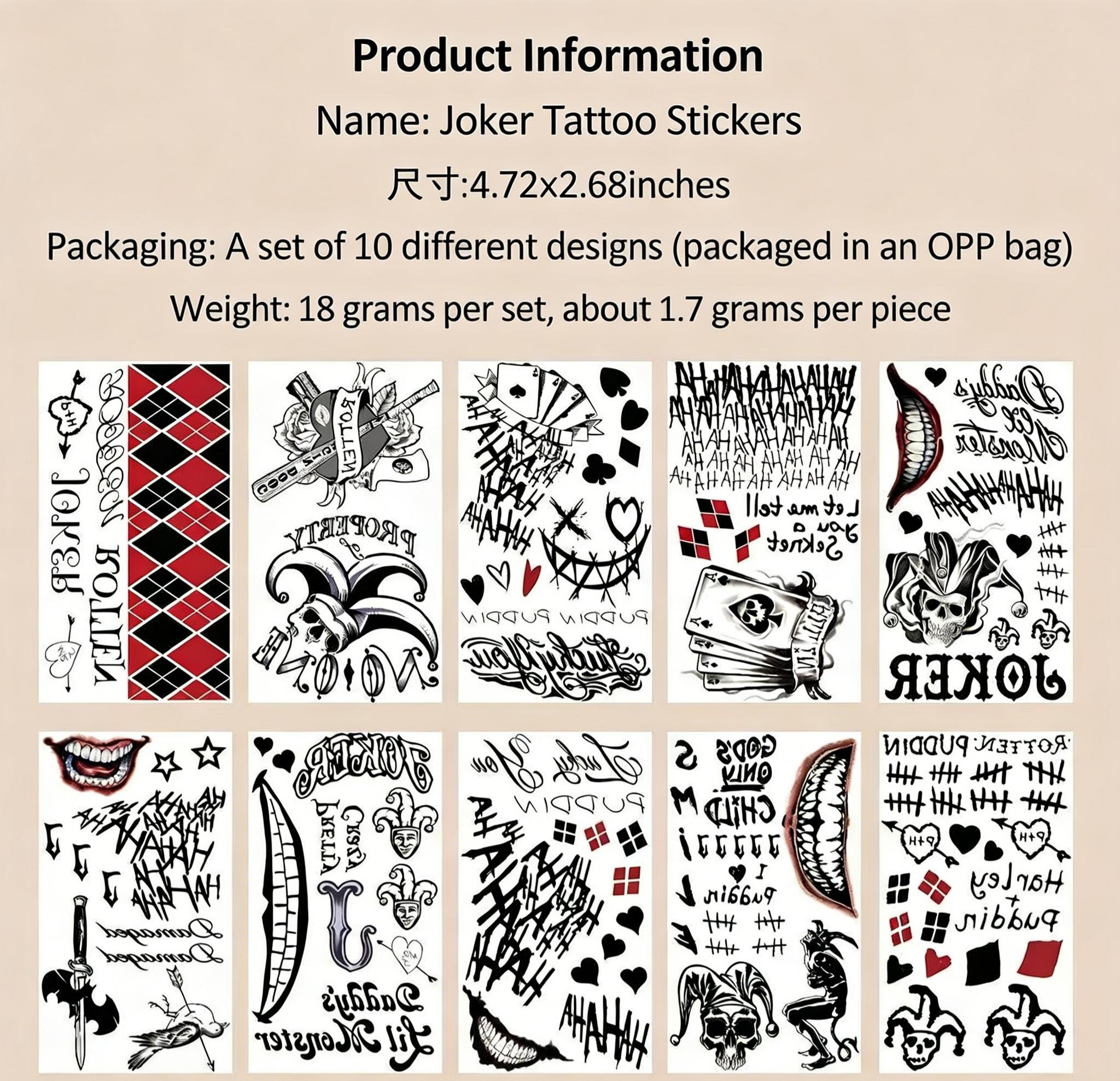 10 Halloween Playing Card Clown Makeup Temporary Tattoos: Cartoon Faces, Cute Pumpkins, Ghosts, and Skulls