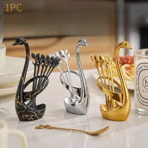 10pcs Elegant Swan Spoon Holder Set 🦢✨ Aesthetic stainless steel cutlery with leaf spoons! Upgrade your coffee bar or tea party. Perfect housewarming gift & elegant kitchen decor find. #kitchenfinds #homedecor #tiktokmademebuyit #coffeebar #aesthetic