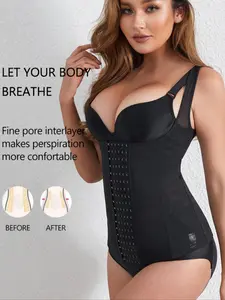 1 Piece Abdominal Slimming Waist Shaping Shirt, 3 Rows Button Strong Body Sculpture Top, Thin Kint Fabric, Knitted Pattern, All Seasons Adult Body Shapewear, Underwear, Waist Trainer For Women Tummy Control