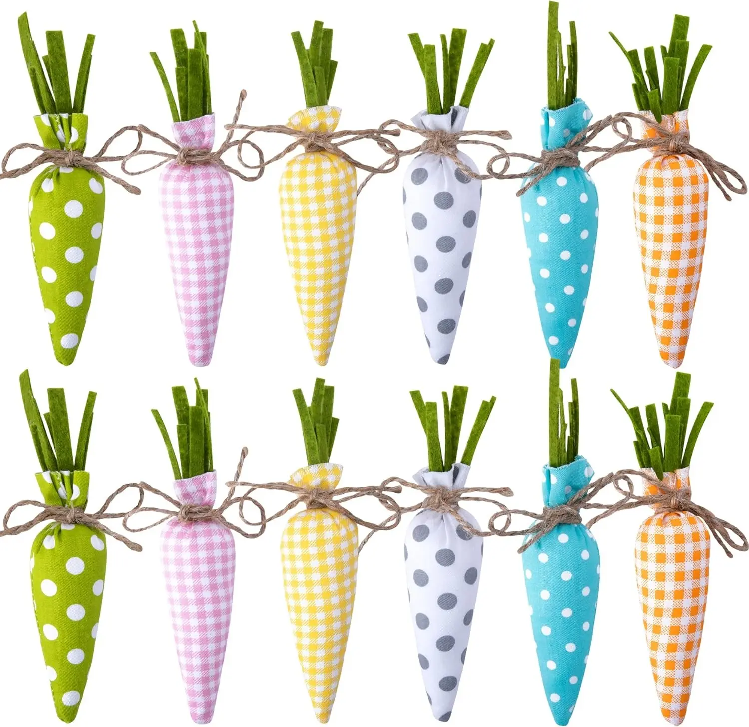 Watayo 12 PCS Easter Artificial Fabric Carrot-Buffalo Check Plaid Carrots-Colorful Handmade Filled Easter Carrots for Easter DIY Decoration Primitive Farmhouse Decorations