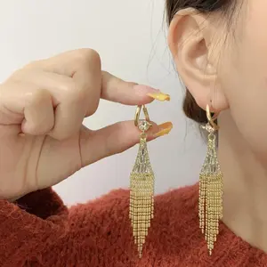 Triangle Imitation Rhinestone Chandelier Dangle Earrings for Women Long Tassel Dangle Earrings Punk Long Threader Earrings for Woman Wedding Bridesmaid Prom Party