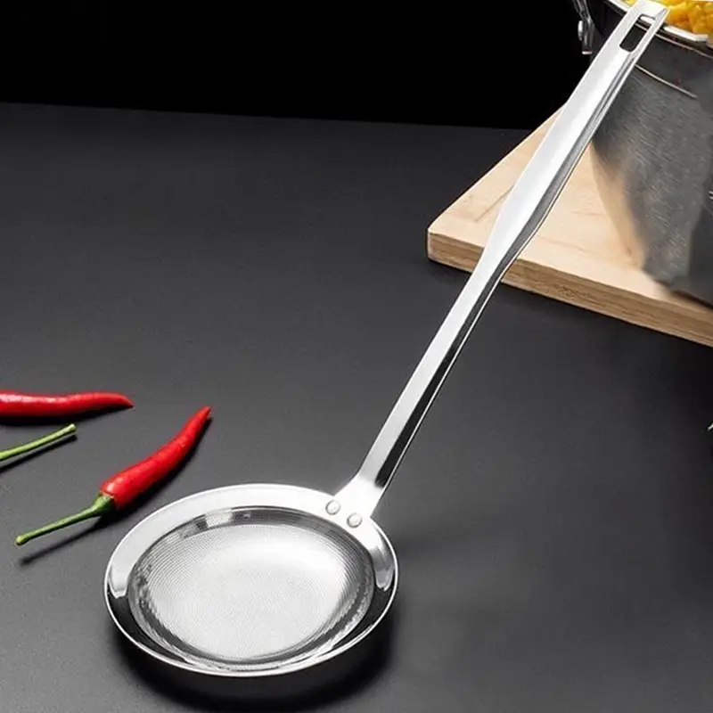 Filter Scoop SUS304 Stainless Steel Fat Skimmer Spoon Fine Mesh Strainer Food Strainer With Handle Kitchen Oil Skimmer Strainer for Cooking, Frying, O