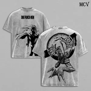 ToolHeaven Saitama x Garou T-Shirt – One Punch Man Season 3 Oversized Vintage Washed Tee, Heavy Cotton Menswear Top, Anime Manga Streetwear, Hero vs Villain Graphic Tee, Acid Wash Retro Oversize Unisex Top