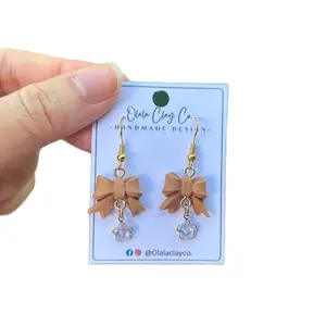 Olaia Clay Co Handmade Polymer Clay Earrings with Bow Design & Adorable Charm - Crafted with Care by Olaia Clay Co