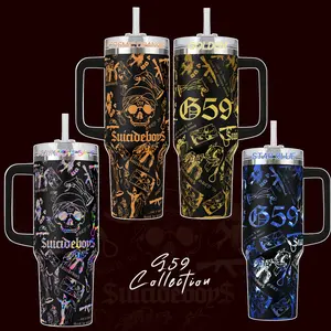 $UICIDEBOY$ Golden COSMIC ORANGE G59 Records Band Art Grey Day Tour Rap 40 oz Thermal Vacuum Insulated 12H Hot Cold With Handle For Hip Hop Lovers Streetwear Aesthetic Vibes Underground Style Leak-Proof BPA-Free Stainless Steel Cup For Fans