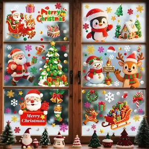 Christmas Window Cling Stickers Set, Santa Reindeer Snowman Designs, Easy Apply & Remove, Indoor Outdoor Holiday Decorations, Household Decoration Supplies