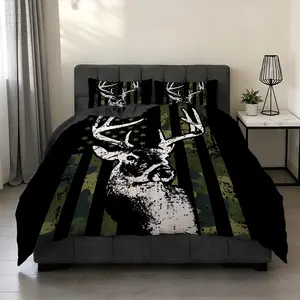 2/3Pcs Deer Hunting Camouflage Flag Pattern Duvet Cover Set(1*Duvet Cover+1/2*Pillowcase,No Filling),High-Definition Digital Printing,100% Polyester Fiber,Perfect Gift For Family And Friends During Festivals,Suitable For All Year Round!
