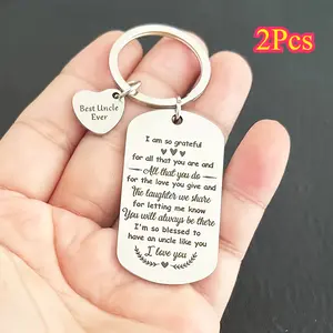 2Pcs Men's Stainless Steel Engraved With Thank You Uncle Message Pendant Keychains, Nephew, Niece To Uncle Special Thank You Gift, Birthday, Christmas, Halloween, Anniversary, Party Gift