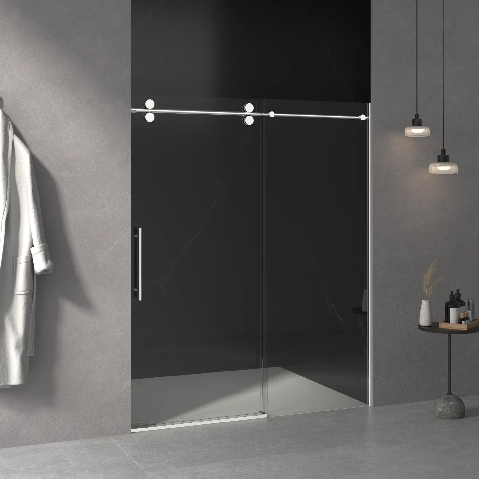 56"-60"W x 76"H Frameless Sliding Shower Door with Buffer | 3/8" (10mm) Thick Tempered Glass, Double-Sided Easy Clean Coating | Chrome Finished | Adjustable Width Shower Enclosure for Bathroom, Smooth Glide, Modern