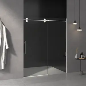 56"-60"W x 76"H Frameless Sliding Shower Door with Buffer | 3/8" (10mm) Thick Tempered Glass, Double-Sided Easy Clean Coating | Chrome Finished | Adjustable Width Shower Enclosure for Bathroom, Smooth Glide, Modern