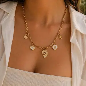 Gold Beach Charm Necklace - Starfish, Shell Coastal Jewelry for Summer