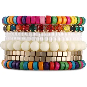 Bohemian Beads Cube Multi Strand Stretch Stackable Bangle Bracelet Set (bl003172)