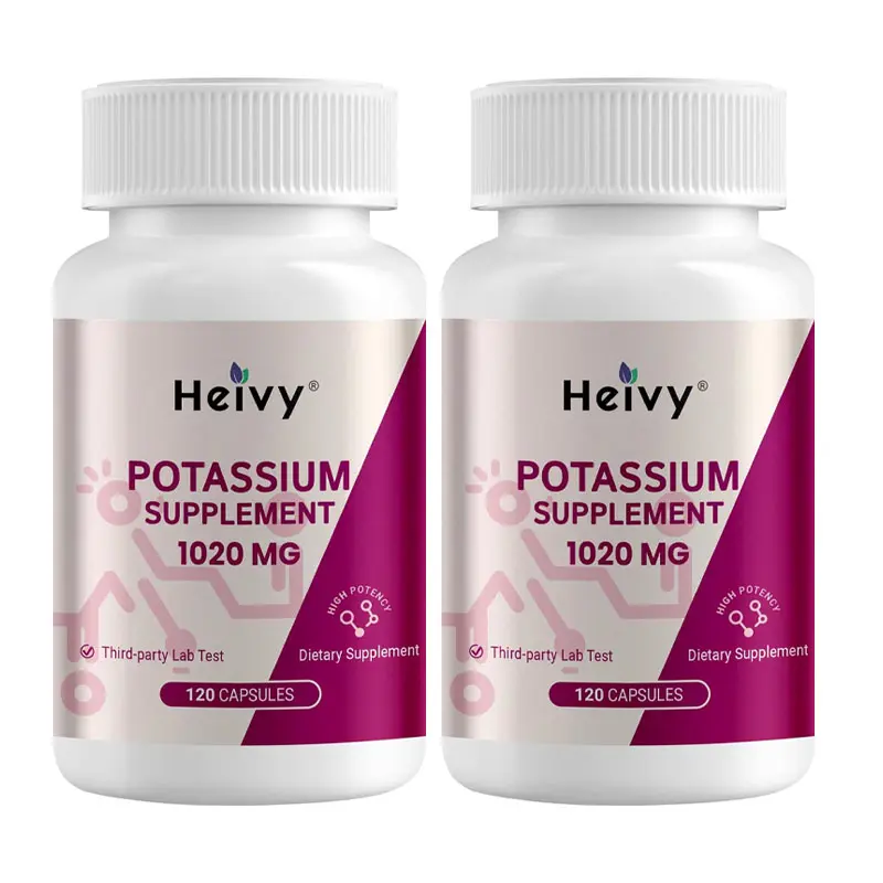 Heivy Potassium Supplement 1020 mg, Potassium Bicarbonate, Supports Electrolyte Balance, Muscle Function & Heart Health, Made in USA, Gluten Free, Non-GMO, 120 Vegetarian Capsules