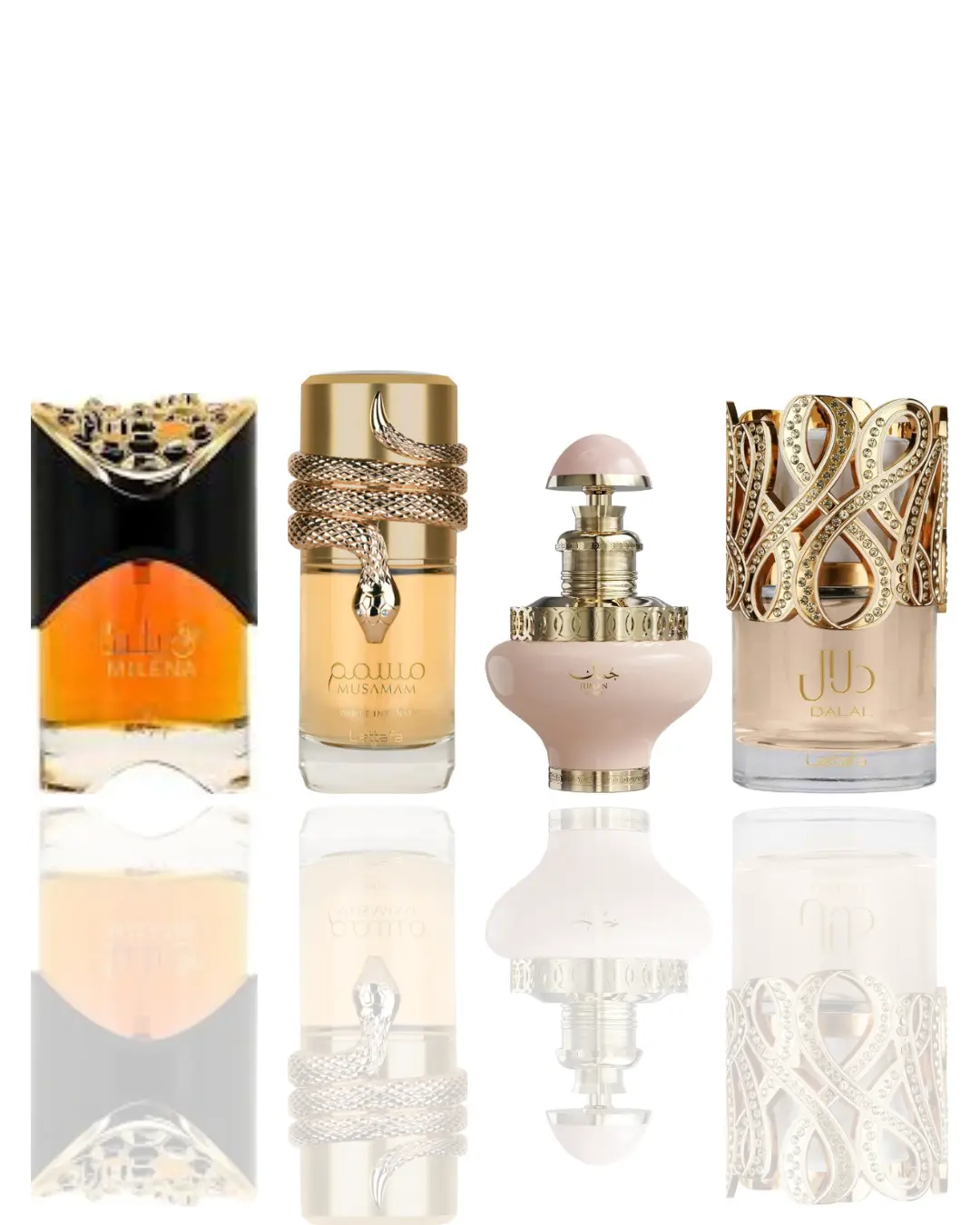 Lattafa Unisex Fragrance 4-Piece Multi-Pack Bundle - 4 Fragrances with Versatile Scents Including Dalal, Musamam White, Juman Precious, and Milena, Four Fragrances