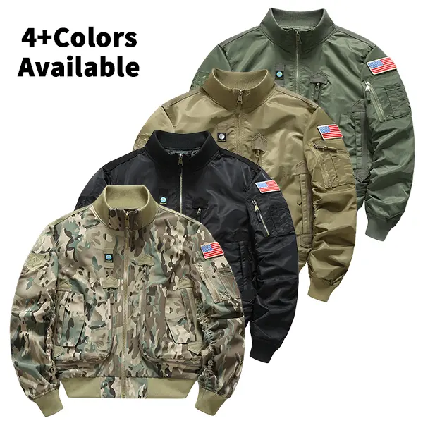 American retro military bomber work baseball jacket — available in 4 colors, multiple zippered pockets; spring/autumn rugged windbreaker casual flight jacket