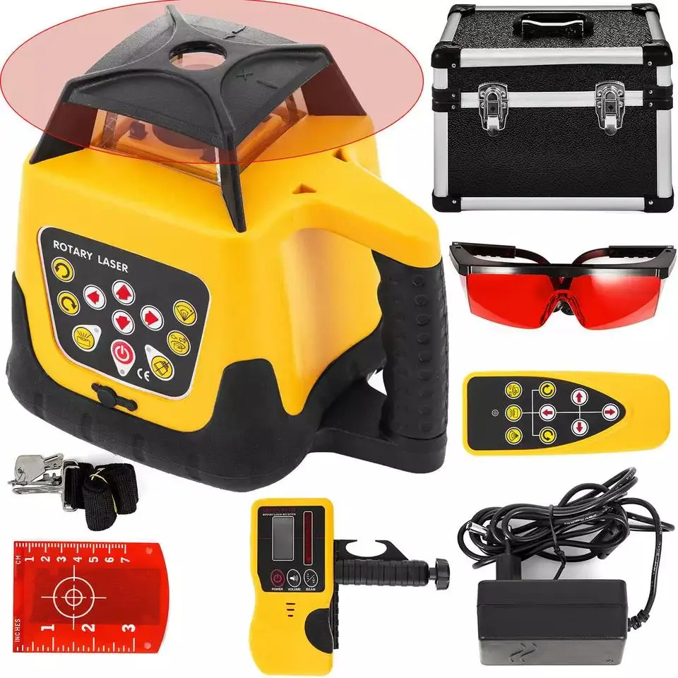 Auto-Leveling Rotary Laser Level with Red-Green Beam, Vertical-Horizontal Lines, 500mm Diameter, Remote Control, Power Adapter, Laser Measurement for Masons, Construction Workers, Renovations