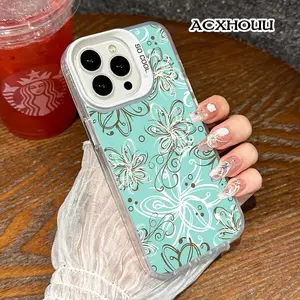 Metallic Silver iPhone 17 16 E Pro Max Case Turquoise Swirl Flowers Colorful TPU Protective Cover for iPhone 15 Plus/14/13/12/11/XR/XS Fashion Design