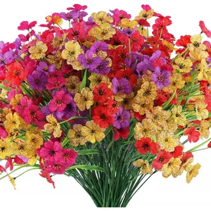 28 Bundle Artificial Fake Flowers Outdoor, Vibrant Mix of Red Purple Yellow & Rose, UV Resistant Faux Plants for Garden & Porch Decor Home Decoration Artificial Flower Arrangements