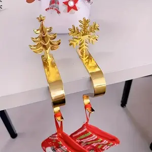 Festive Christmas Stocking Holders, & Silver Color Metal Hooks, Non-Slip Pads, Wall-Mounted Mantle Display Hangers