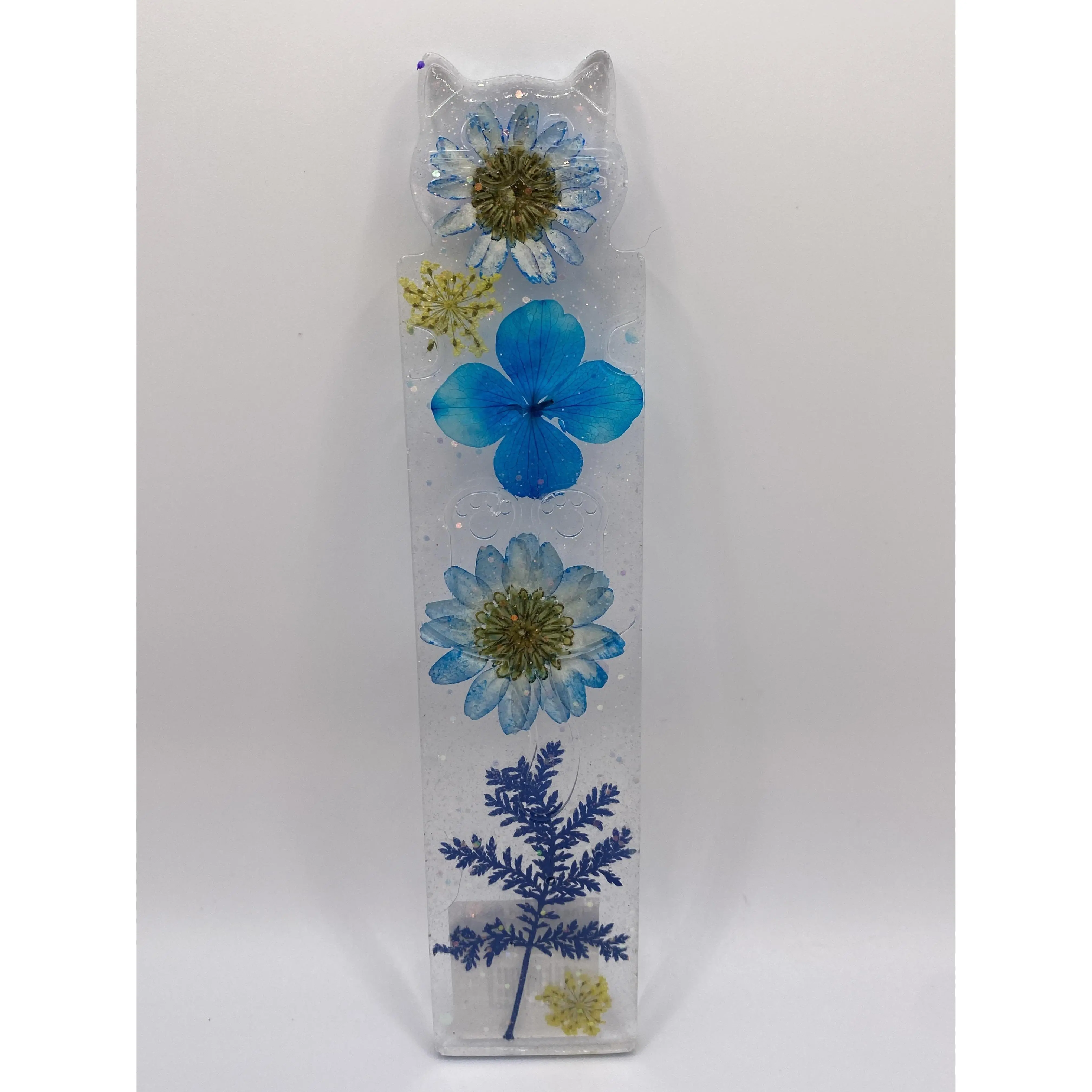 Blue Cat Resin Bookmark with Glitter