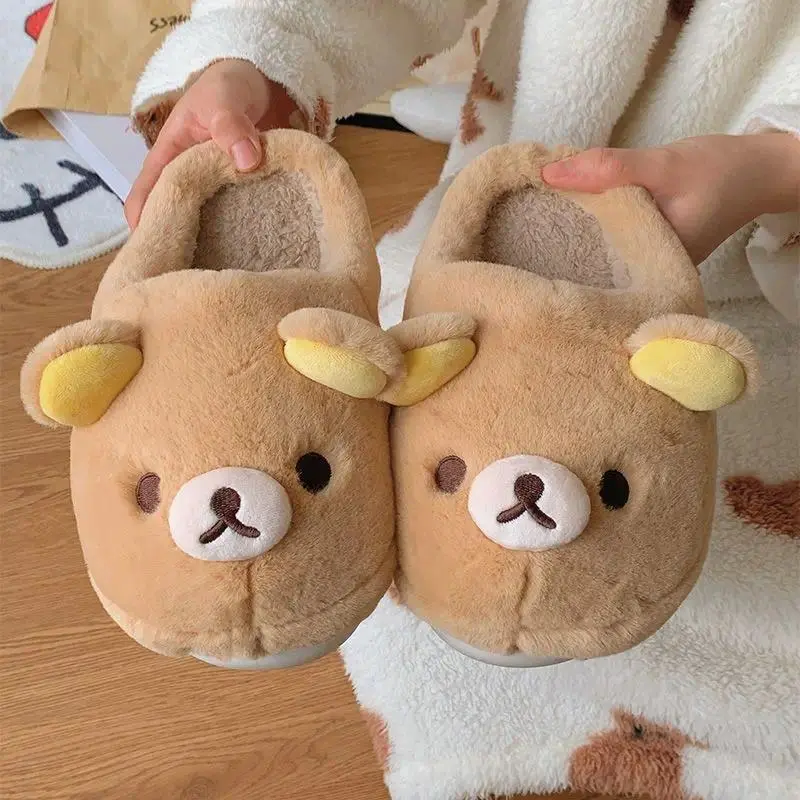 Japanese Kawaii Rilakkuma Cotton Slippers Cute Winter Outer Wear Couple Non-Slip Home Indoor Warm Slippers Gift