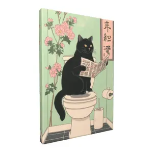 Japanese black cat bathroom poster, funny bathroom decoration, toilet poster, humorous furry wall art, wall hanging, wall decor