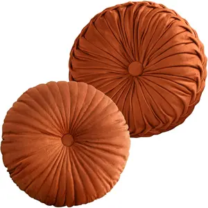 2 count Round Throw Pillows Pleated  Pumpkin Round Pillows Floor Cushion for Living Room Couch Chair Bed Sofa 15.7"x15.7"/13.8" x 13.8" (Orange)