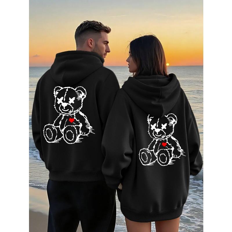 Men's & Women's Matching Couple Hoodie Teddy Bear Graphic Soft Cozy Comfortable Loose Fit Front Pocket Unisex Fall Winter Casual Playful Design Pullover