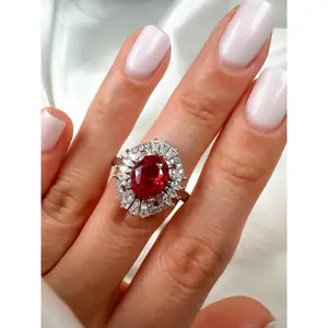 2 Ct Oval Cut Ruby Statement Silver Ring, Size 8.25