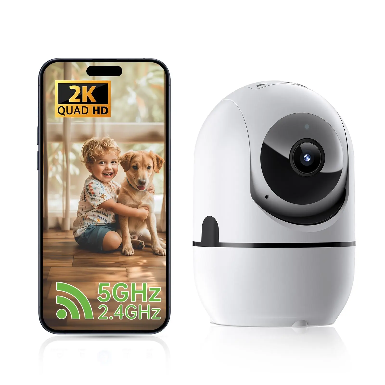 WiFi Wireless PTZ Security Camera with 2-Way Video Call Function, AI Smart Indoor Surveillance Camera, Clear Night Vision for Home Monitoring Smart Cameras White Audio Card Speaker Crystal