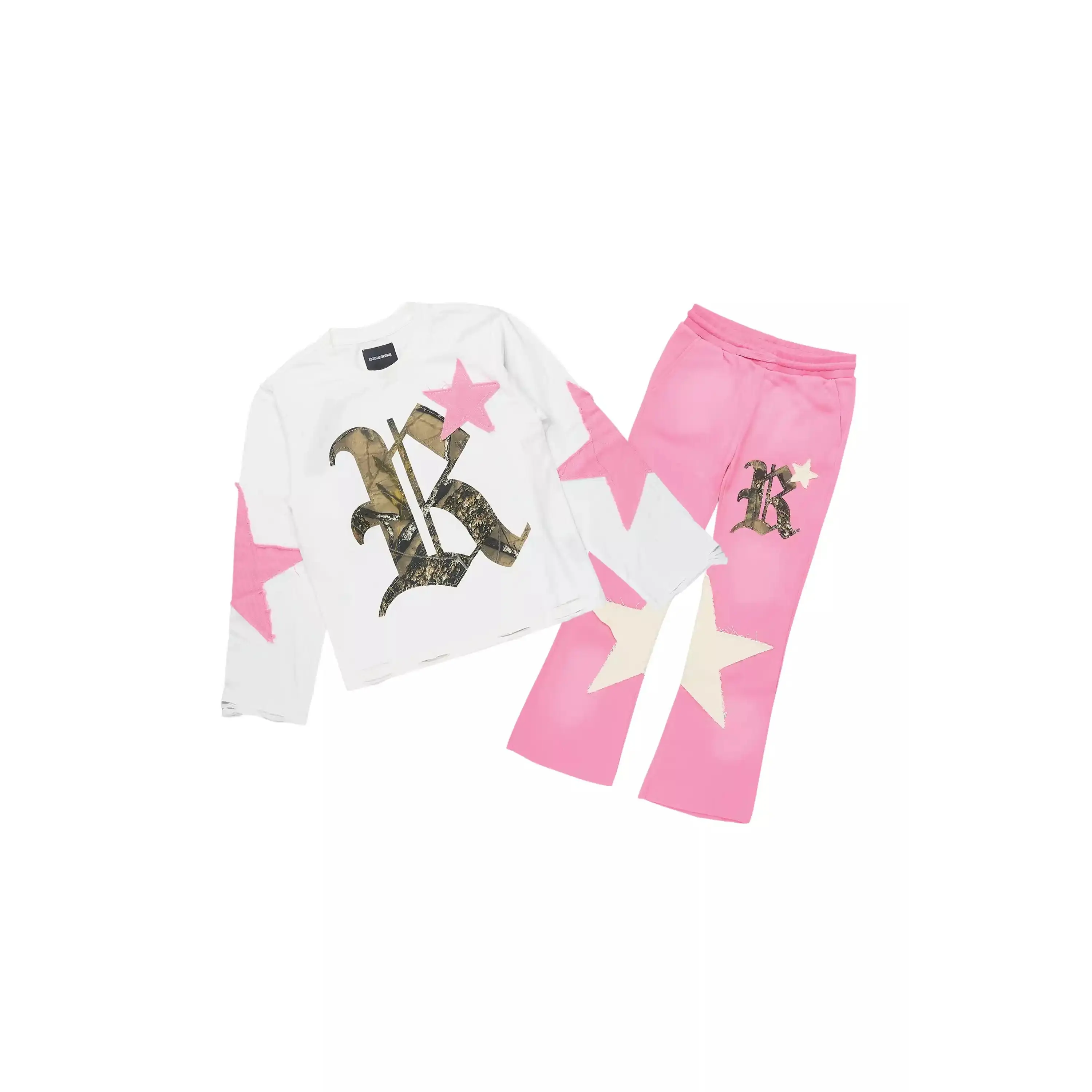 Girls Delgera White/Pink Long Sleeve T-Shirt Track Set