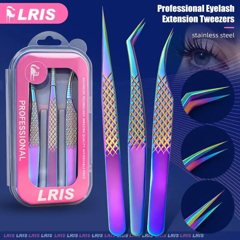 3pcs Gradient Precision Eyelash Tools Set, Non-Slip Powder Tweezers, Dolphin Precision Tweezers, Eyelashes Cluster Tweezers, Lash Technician Kit