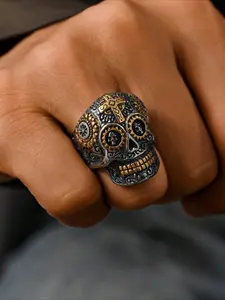 1pc Stainless Steel Vintage Gothic Skull and Cross Pattern Men's Ring for Summer Jewelry